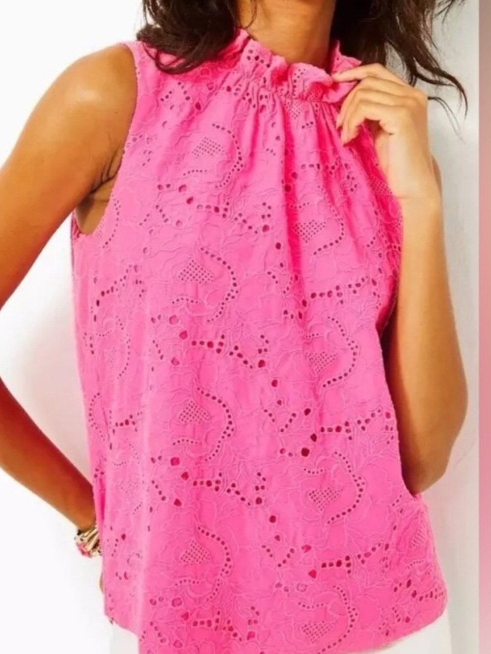 Lilly Pulitzer Dahliana Feminine Eyelet / Broderie Bright Pink sleeveless Top M